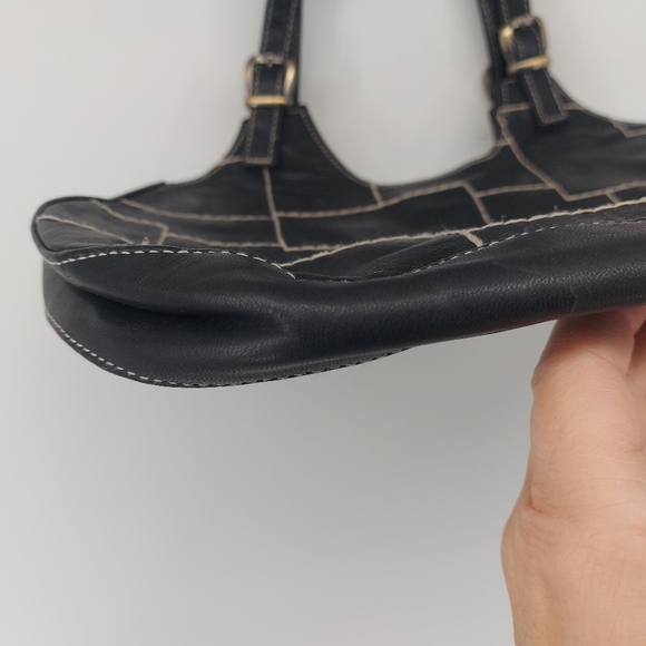 Isabella Fiore Vintage Peace & Love Black Leather Shoulder hand bag - Picture 4 of 6